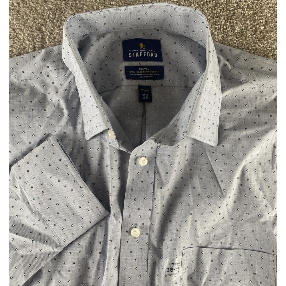 Stafford Travel Easy Care Dress‎ Shirt 17.5-36/37 Blue Eoe Triangle Mens XL Gray